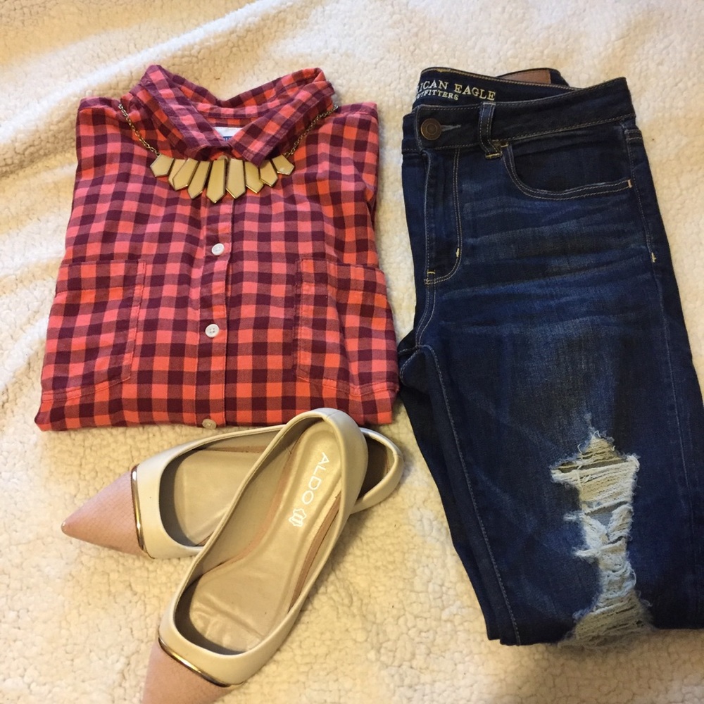 Pink and Burgundy Flannel Shirt